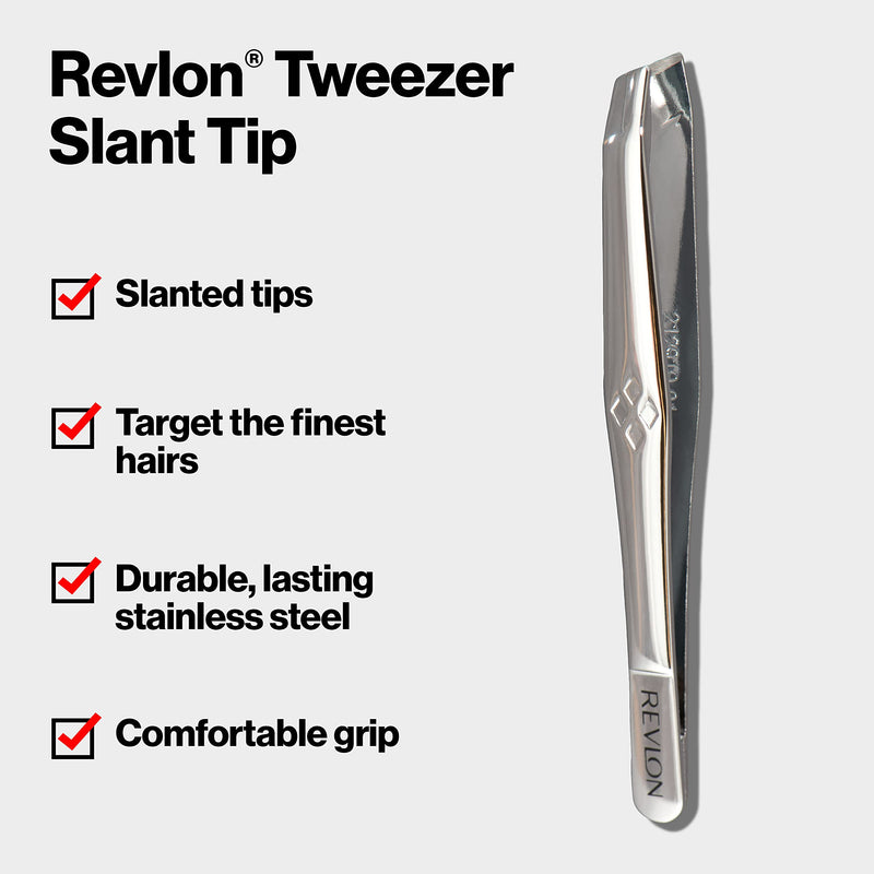 Revlon Multipurpose Slant Tip Tweezer, Eyebrow and Ingrown Hair Removal Makeup Tool, Made with Stainless Steel