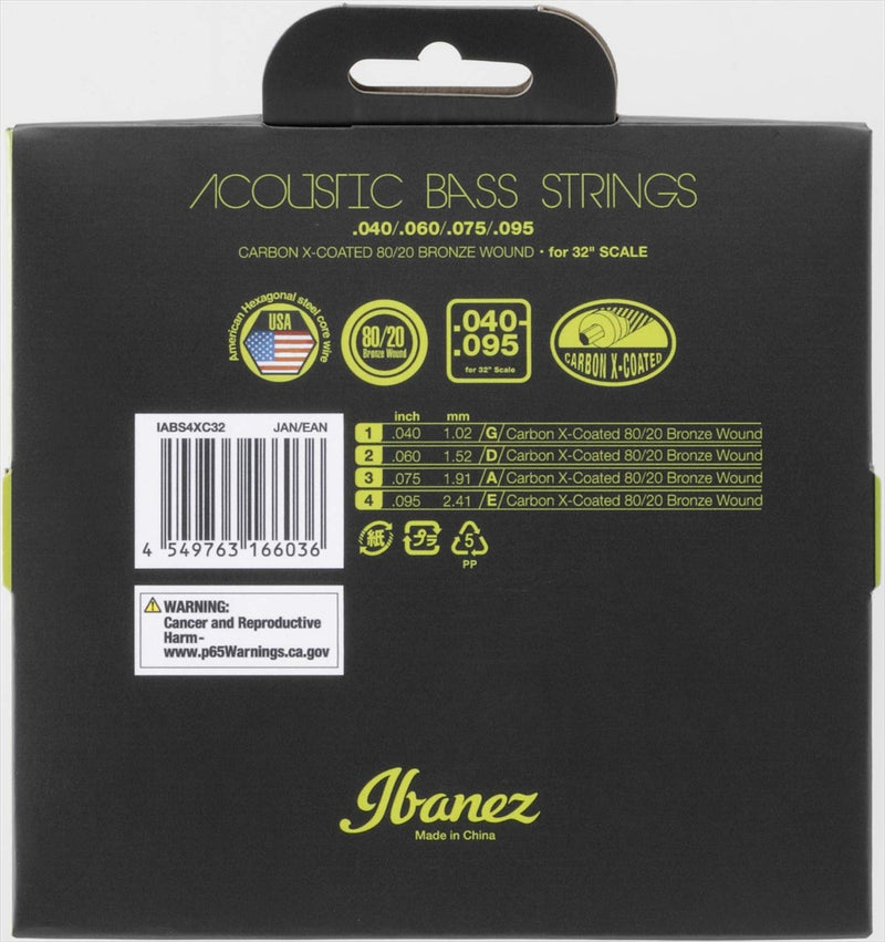 IBANEZ Carbon Coated Strings for 32" Scale Acoustic Bass - 040-095 80/20 Bronze (IABS4XC32) 80/20 bronze carbon-coated; 32 inch scale
