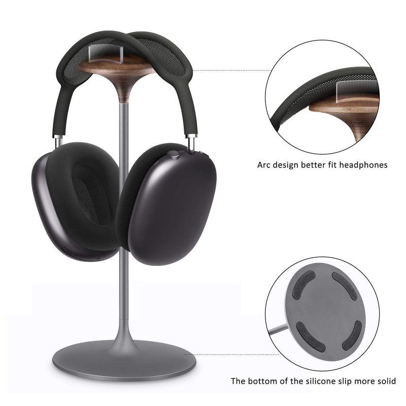 Headphone Stand, Walnut Wood & Aluminum Headset Stand, Nature Walnut Gaming Holder for AirPods Max, Beats, Bose, Sennheiser, Sony, Audio-Technica and More (Gray) Gray