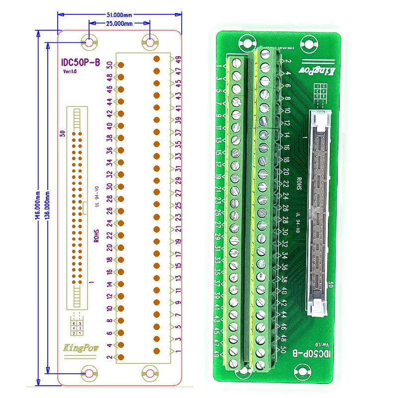 [AUSTRALIA] - Molence IDC50 2x25 Pins 0.1" Male Header Breakout Board, C45 DIN Rail Mounting Terminal Block Connector for PLC MCU 