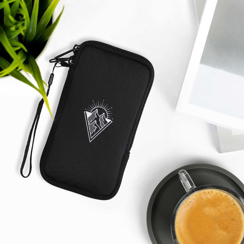 kwmobile Neoprene Sleeve for Smartphone Size XL - 6.7/6.8" - Shock Absorbing Pouch Case - Protective Phone Bag - Minimalist Mountain White/Black Minimalist Mountain 02-01