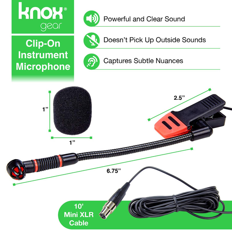 [AUSTRALIA] - Knox Clip-On Gooseneck Instrument Microphone – Condenser Mic for Sax, Clarinet, Trumpet and Percussion – Rubberized Clip, Flexible Neck, (Requires Phantom Power not Included) 