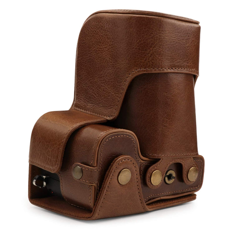 MegaGear Ever Ready Genuine Leather Camera Case Compatible with Sony Alpha A6600 Dark Brown