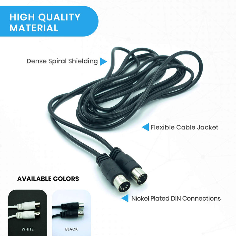 VARA 4 ft Black 5-Pin DIN to 5-Pin DIN MIDI Cable Compatible with Synthesizers, Electric Drums, Keyboards, Home Studio