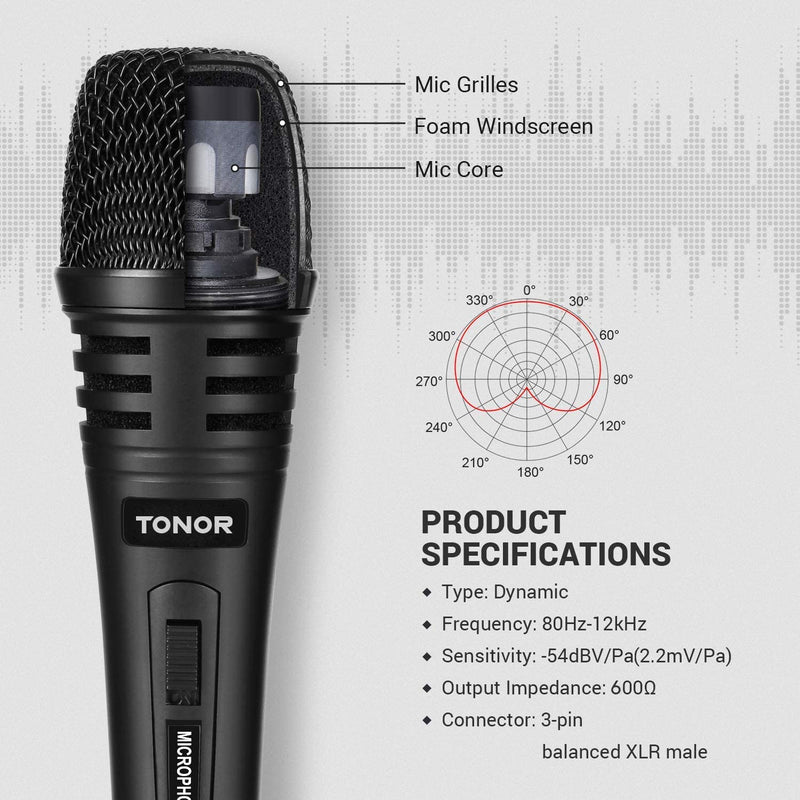 TONOR Dynamic Karaoke Microphone for Singing with 16.4ft XLR Cable, Metal Handheld Mic Compatible with Karaoke Machine/Speaker/Amp/Mixer for Karaoke Singing, Speech, Wedding and Outdoor Activity