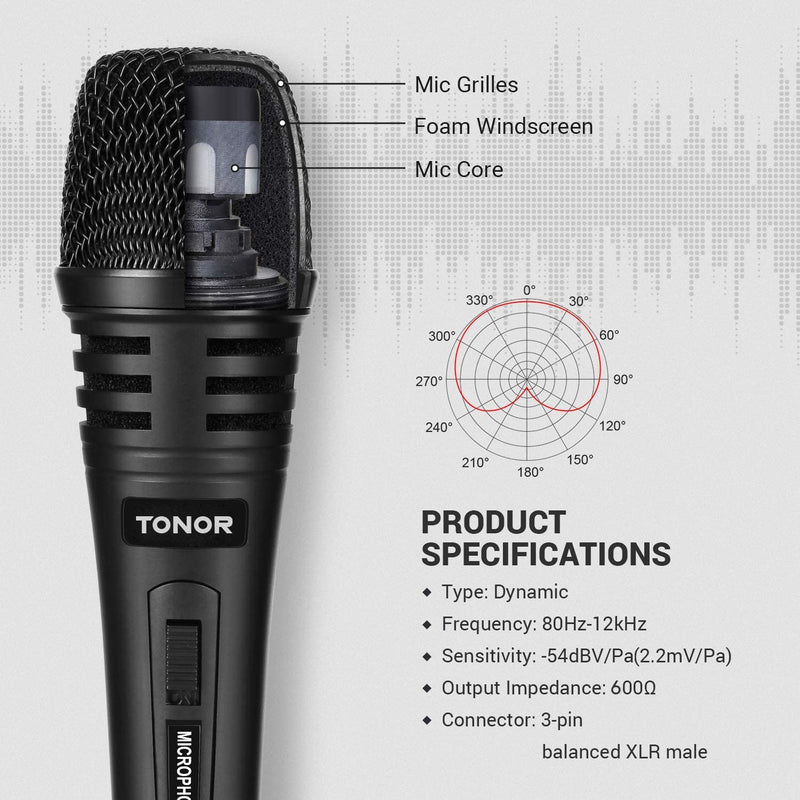 [AUSTRALIA] - TONOR Dynamic Karaoke Microphone for Singing with 16.4ft XLR Cable, Metal Handheld Mic Compatible with Karaoke Machine/Speaker/Amp/Mixer for Karaoke Singing, Speech, Wedding and Outdoor Activity 