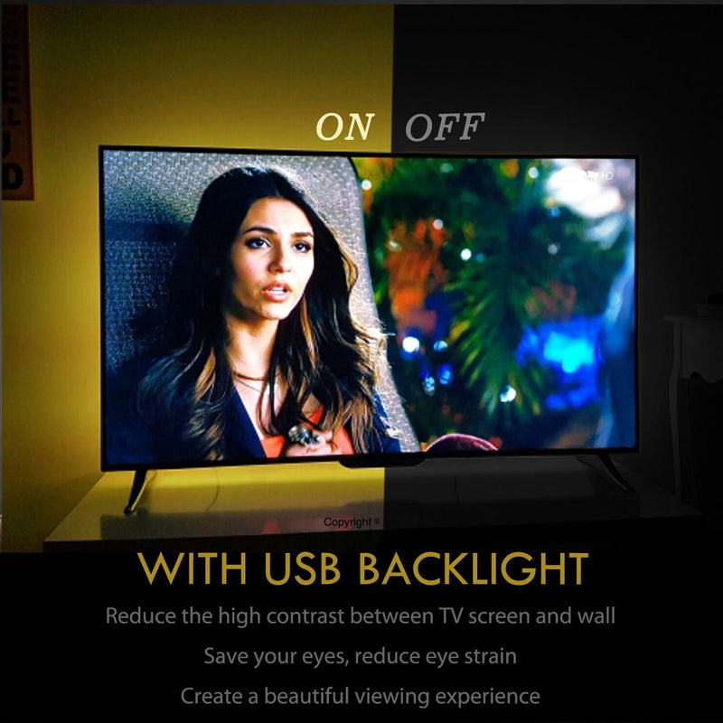USB TV Backlight LED Strip Lights Kit for 24 to 60 inches Smart TV Sony LG Monitor, HDTV Wall Mount Stand Work Space Gaming Room Decor, LED Bias Ambient Mood Lighting For 24-60 inch TV