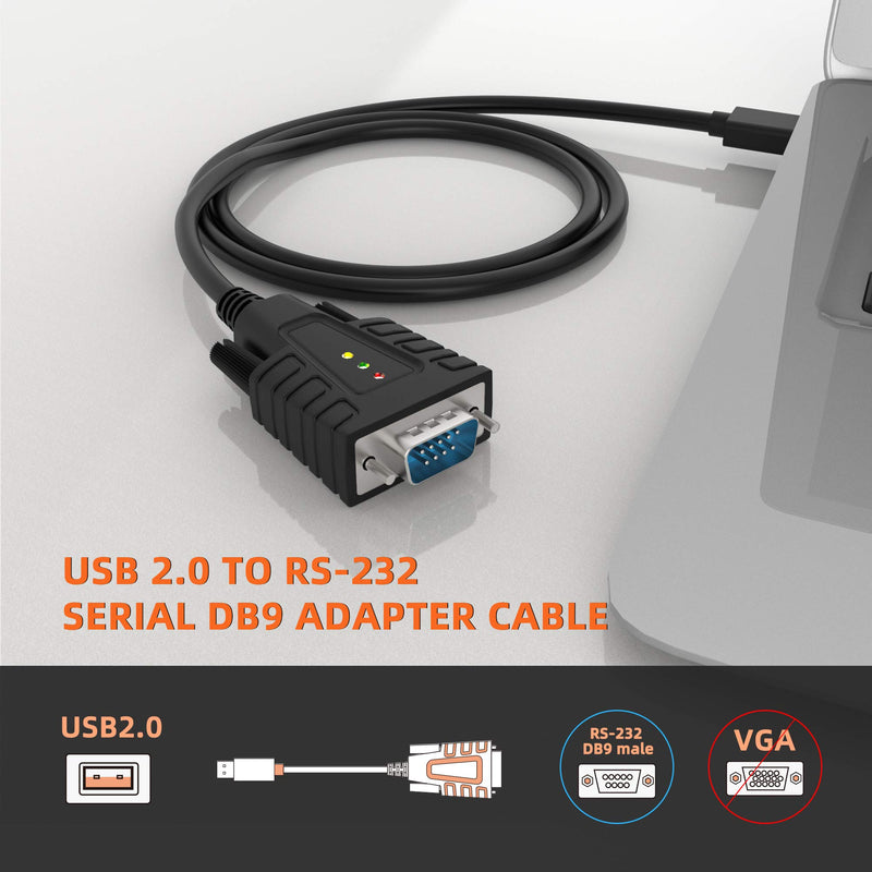 DriverGenius USB to Serial RS232 DB9 Cable Adapter with 3 LED Indicators- USB Serial 9 Pin Com Port Adapter- Compatible for Windows10/MacOS 10.15 (3ft/1m)