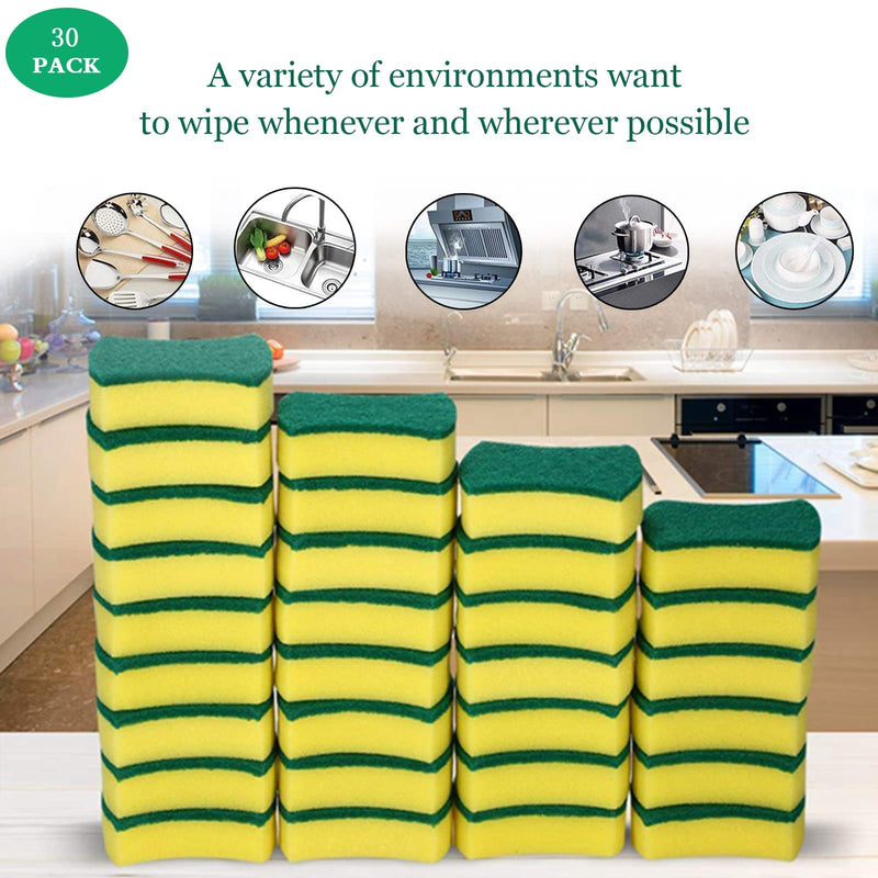 (Pack of 30) Kitchen Cleaning Sponge,Double FaceSponges Scourer,Eco Non-Scratch Scrub Sponge，Super Absorbent Multi-Use Cleaning Sponge,Widely Used in Kitchen, Bathroom, Garage, Outdoor