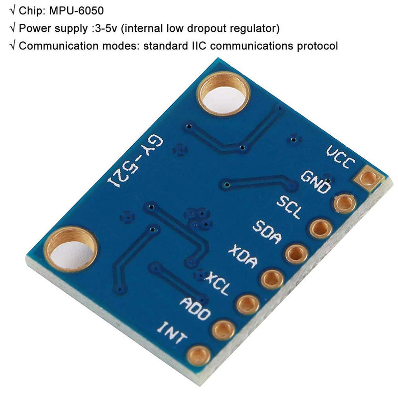 ACEIRMC 3pcs GY-521 MPU-6050 MPU6050 3 Axis Accelerometer Gyroscope Module 6 DOF 6-axis Accelerometer Gyroscope Sensor Module 16 Bit AD Converter Data Output IIC I2C for Arduino