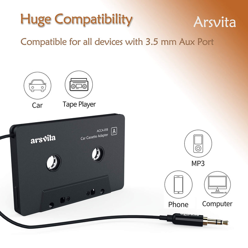 Arsvita Car Audio aux Cassette Adapter and a Type C to 3.5mm Audio Aux Jack Adapter,Compatible for Google, Samsung, Xiaomi, Huawei all TYPE C Port Devices. - White