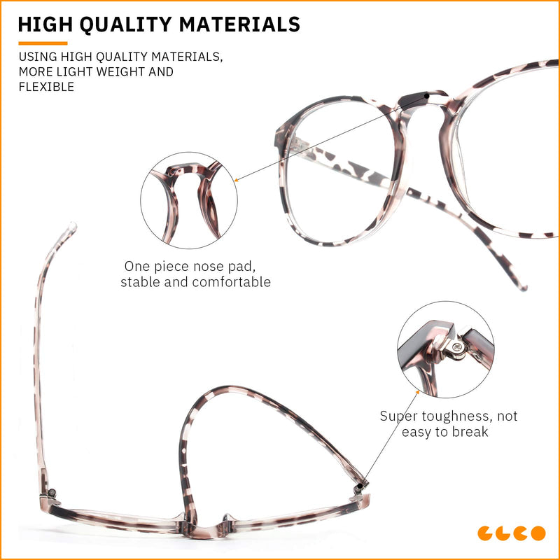 IBOANN 3 Pack Blue Light Blocking Glasses Women/Men, Round Fashion Retro Frame, Vintage Fake Eyeglasses with Clear Lens A1 Light Black & Leopard & Tranparent