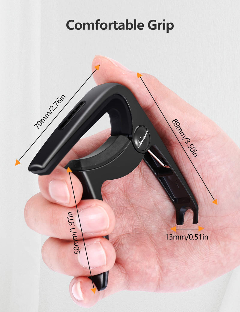 Guitar Capo NANIWAN 3 IN 1 Zinc Alloy Capo for Acoustic Guitar, Electric Guitar, Ukulele, Banjo, Mandolin, Bass guitar with Pick Holder and 3 Picks, Guitar Gifts Black Metallic Black