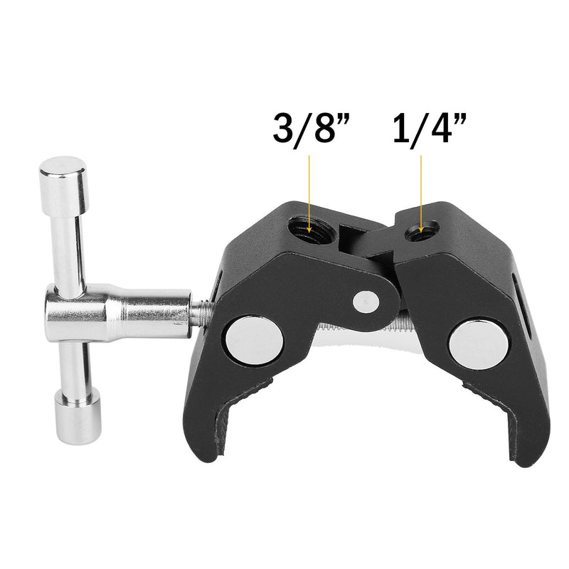 ChromLives Super Clamp Photography Camera Crab Clamp with 1/4''-20 to 1/4'' 20 Screw Converter for 15mm Rods/Lights/Umbrellas/Shelves/Cross Bars and More