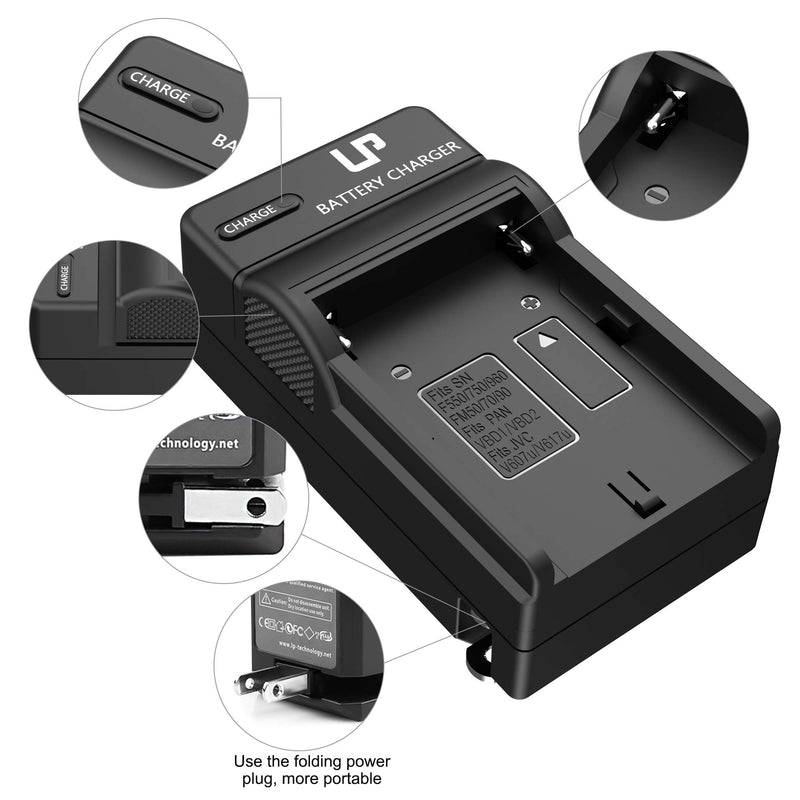 NP-F550 Battery Charger, LP Charger Compatible with Sony NP F970, F960, F770, F750, F570, F530, F330, CCD-SC55,TR516,TR716, TR818, TR910, TR917, CN160, CN-216 LED Light, Feelworld Field Monitor & More