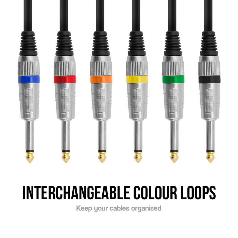 Tiger GTC4-03 3 Metre 10 Foot - 6.3mm 1/4 Inch Jack to Jack Guitar Instrument Cable with Interchangeable Coloured Loops