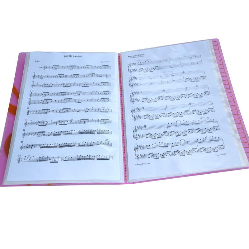 Music Themed Folder Music folder storage Holder,A4 Size Folder,40 Pockets,Treble Clef Folder (2Pack-Pink)