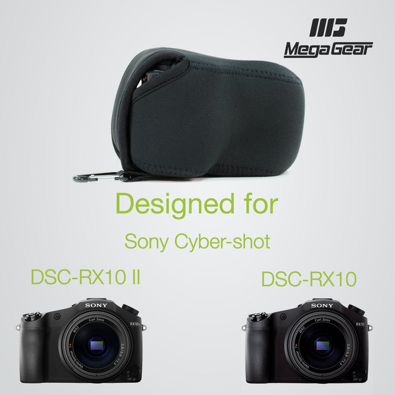 MegaGear ''Ultra Light'' Neoprene Camera Case Bag with Carabiner for Sony Cyber-shot DSC-RX10, Sony Cyber-shot DSC-RX10 II (Black) Black