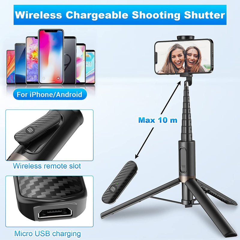 TONEOF 60" Cell Phone Selfie Stick Tripod,Smartphone Tripod Stand All-in-1 with Integrated Wireless Remote,Portable,Lightweight,Extendable Phone Tripod for 4''-7'' iPhone and Android (Black) Black