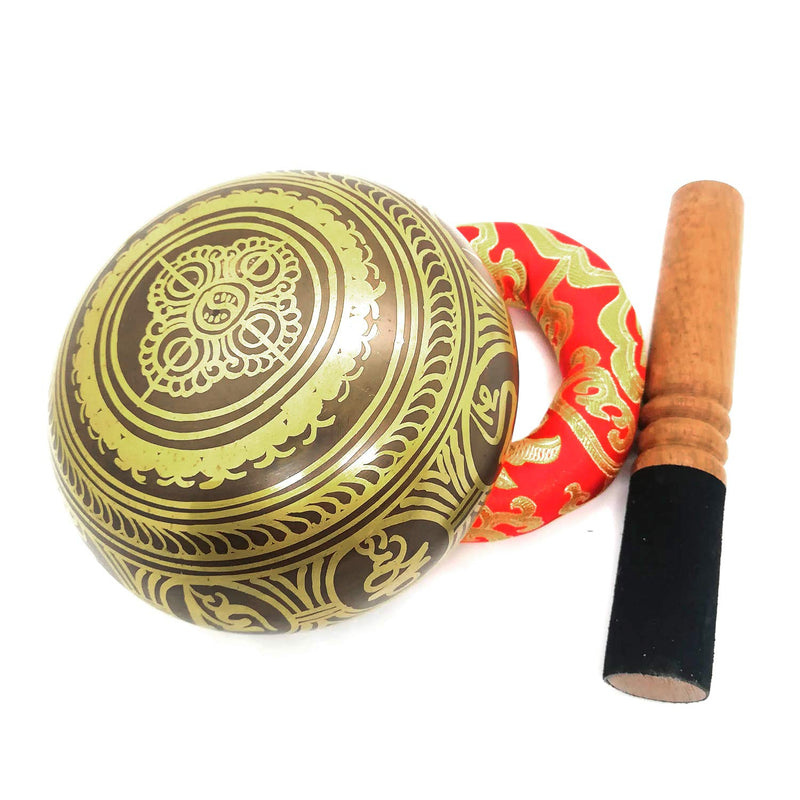 Tibetan Singing Bowls Set 5.2" Antique Design with Cushion and Mallet Meditation Sound Bowl Handcrafted in Nepal for Yoga Chakra Healing Deep Relaxation Mindfulness Heart Peace 13cm/5.2"