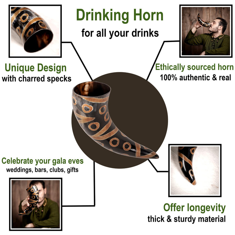 Lord of Battles Drinking Horn with Genuine Leather Holder Handcrafted from Ox Horn