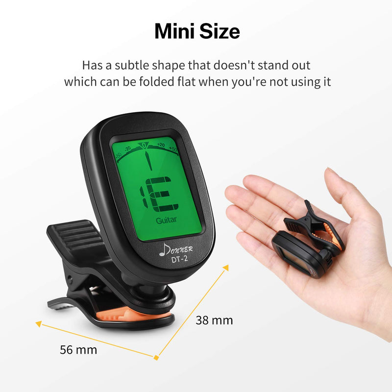 Donner Guitar Tuner Clip on DT-2 Chromatic Digital Tuner Acoustic Guitars, Banjo, Ukulele, Violin, Bass