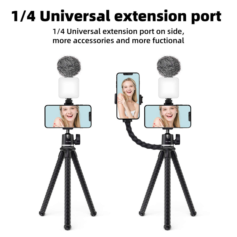 Camera/Phone Flexible Tripod, with Phone Holder Cold Shoe Mount 1/4'' Screw for Extension Arm, Universal for iPhone Samsung Canon Nikon Sony Video Vlogging Live Streaming Tripod A