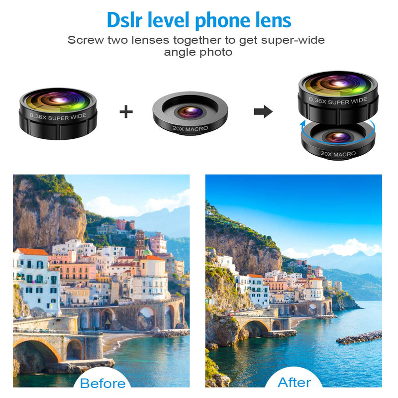 (Newest) Phone Camera Lens, 9 in 1 Lens Kit, Zoom Lens, 0.36X Wide Angle Lens + 0.63X Wide Lens + 15X Macro Lens + 20X Macro Lens + Fisheye Lens + CPL + Starburst Lens Telephoto Lens for Smartphone