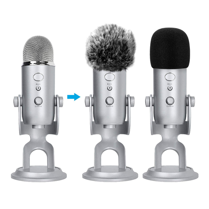 ChromLives Microphone Cover, Furry Windscreen Foam Cover Compatible with Blue Yeti, Yeti Pro Condenser (Furry & Foam Combo 2Pack) Combo Blue Yeti