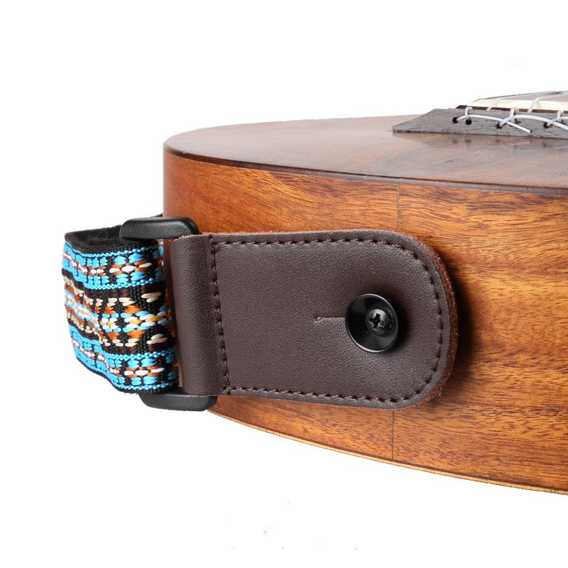 CLOUDMUSIC Hawaiian Blue Ukulele Strap With Ukulele Strap Buttons Black Leather Ends Hawaii Blue