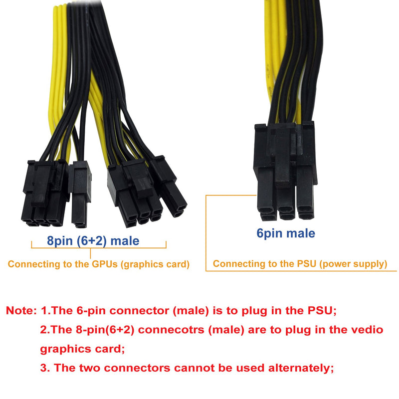 COMeap (2-Pack) 6 Pin Male to 8 Pin (6+2) PCI Express Power Adapter Cable for CoolerMaster and Thermaltake Power Supply with 6 Pin Port 20-inch (51cm) 6 Pin to 8 Pin 20-in