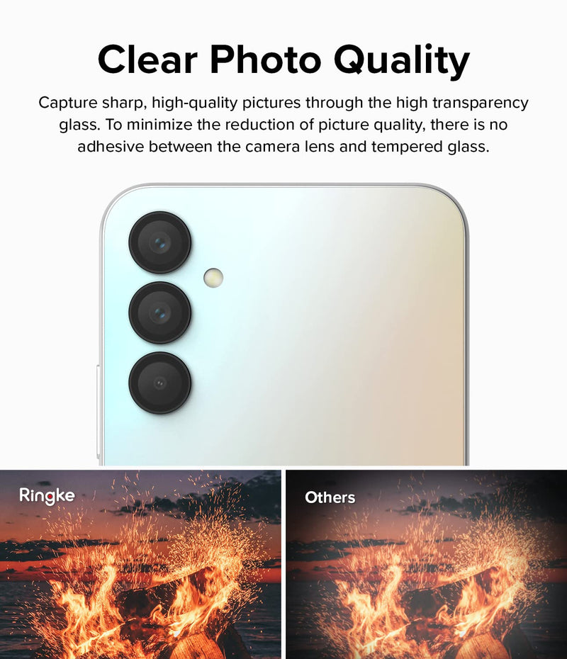 Ringke Camera Lens Frame Glass Compatible with Samsung Galaxy A14 Camera Lens Protector, Galaxy A24 and Galaxy A34 Camera Lens Protector, Glass Covers and Aluminum Alloy Frames - Black