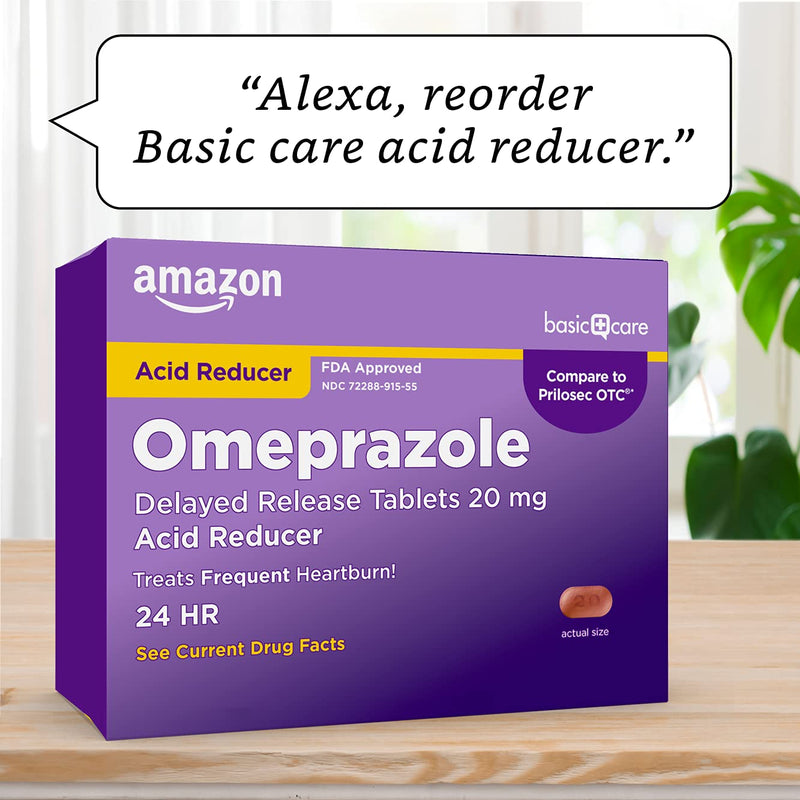 Amazon Basic Care Omeprazole Delayed Release Tablets 20 mg, Acid Reducer, treats frequent heartburn, 42 Count (Pack of 1)