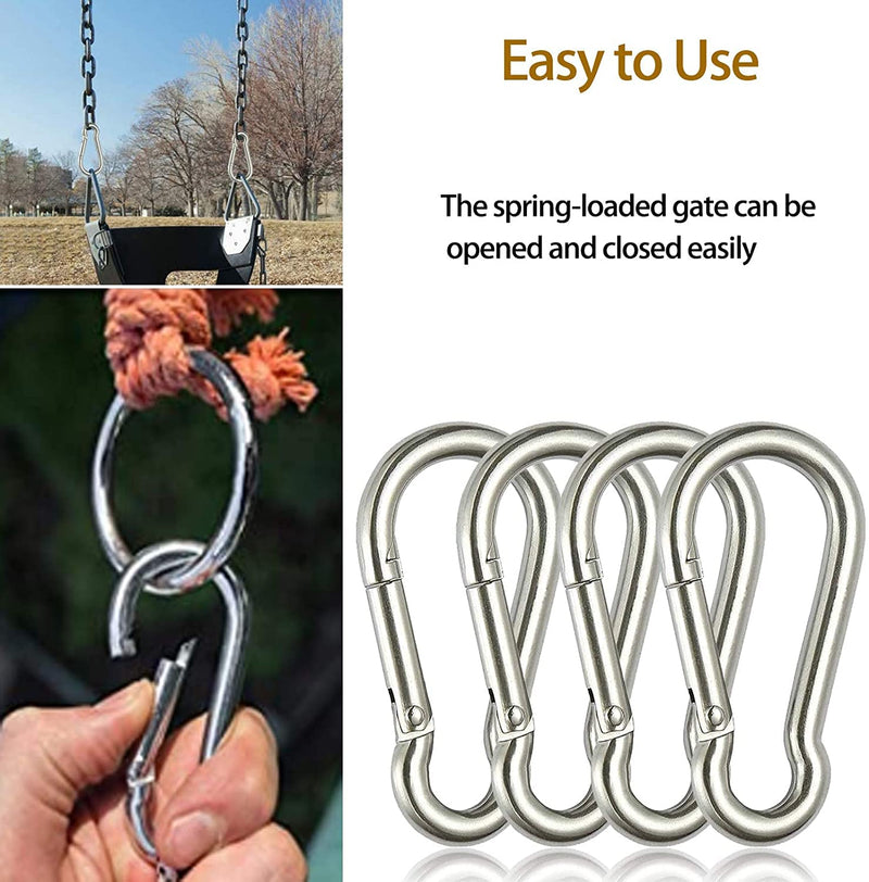 DOPHYRANIX 3 Inch Carabiner Spring Snap Hook Steel Clip Link Buckle Heavy Duty 8x80mm 10 Pcs for Outdoor Camping Hiking Hammock Swing, White