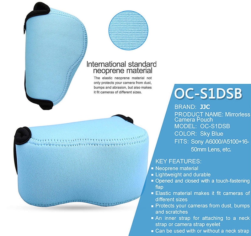 JJC Sky Blue Water Resistant Ultra Light Neoprene Camera Case Pouch Bag, Compatible: Sony a6600 a6500 a6400 a6300 a6100 a6000 a5100 +16-50mm Pancake Lens & Panasonic LX100 LX100 II Sigma FP