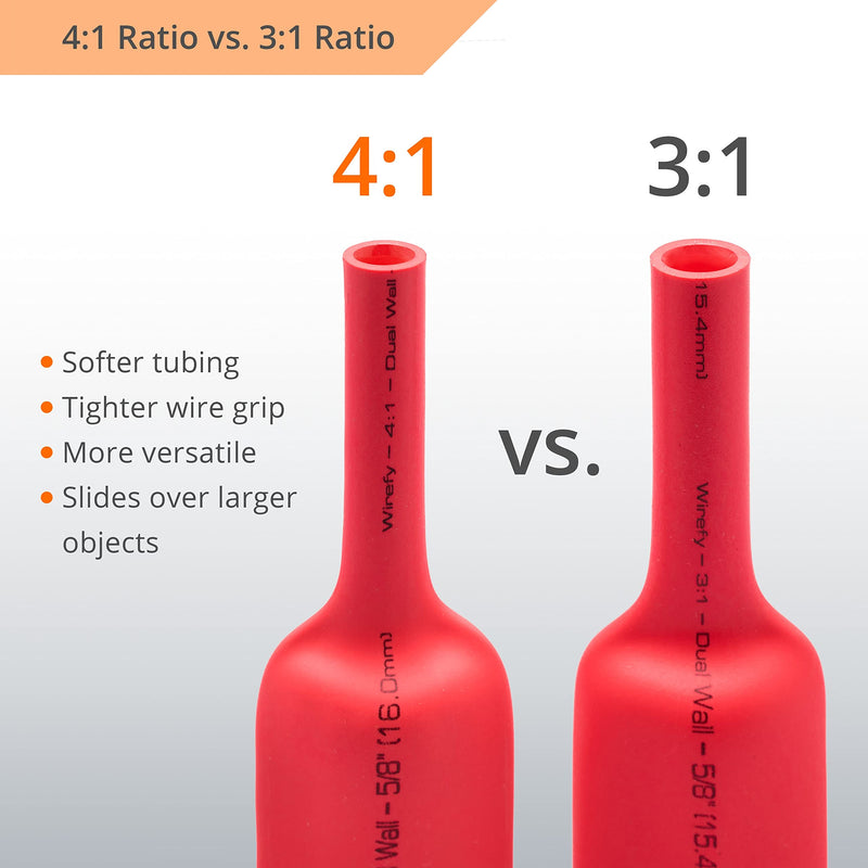 Wirefy 1/4" Heat Shrink Tubing - 4:1 Ratio - Adhesive Lined - Marine Grade Heat Shrink - 50 Feet Roll - Red 1/4" - 50 Feet