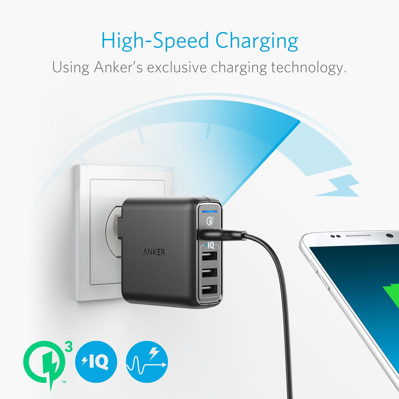 Anker Quick Charge 3.0 43.5W 4-Port USB Wall Charger, PowerPort Speed 4 for Galaxy S7/S6/edge/edge+, Note 4/5, LG G4/G5, HTC One M8/M9/A9, Nexus 6, with PowerIQ for iPhone 7, iPad, and More Black