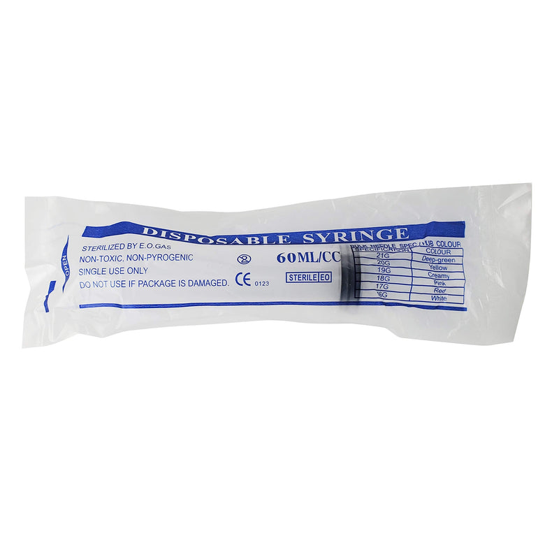 60 ml, 60 cc, Large Plastic Syringe for Scientific and Industrial Use, Sterile, Individually Packed. (Pack of 10)