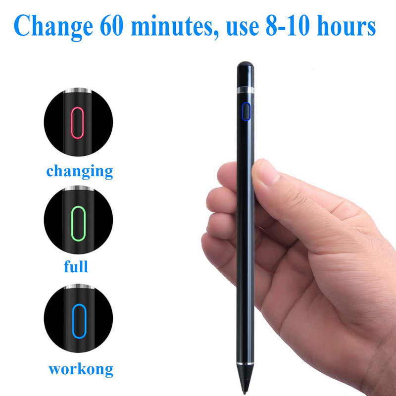 Active Stylus Pen for Touch Screens, Compatible with Android, iOS, iPad Pro/iPad Mini 2/3 /4 and Most Tablet,1.5mm Fine Point Rechargeable Digital Stylus Pen（Black） Universal Version