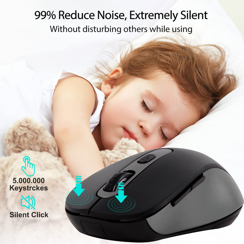 Wireless Mouse for Laptop, PC, Chromebook, Mac, MacBook, Silent Wireless Mouse with USB Nano Receiver, Side Button, 2400 DPI, Anti Slip Roller, 6 Button Ergonomics Cordless Computer Mice - Black Gray AT258-Black & Grey