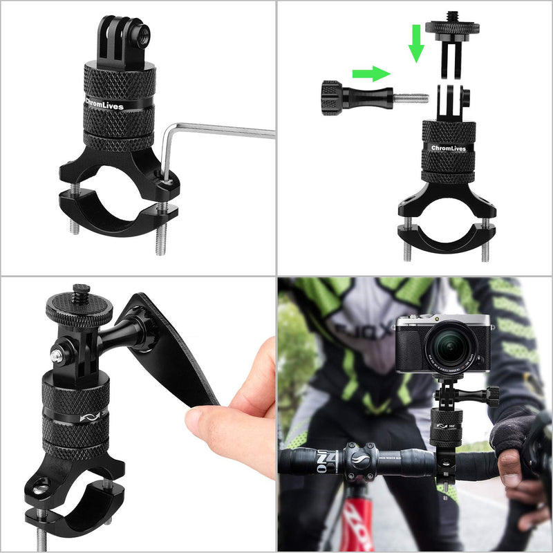 Bike Mount for Gopro,ChromLives Camera Handlebar Mount with 360 Degree Rotation, Aluminum Bike Camera Mount for Mountain Bicycle/Motorcycle for Gopro Hero 9/8/7/6/5,Action Camera,Osmo (Black) black