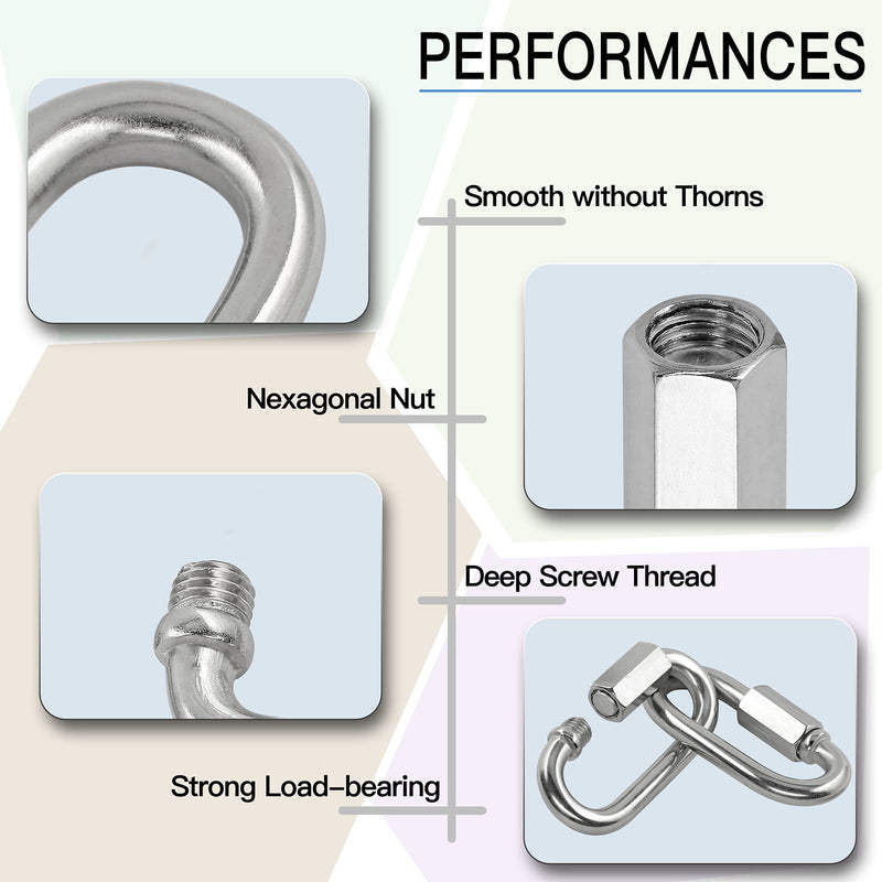 Masendelk 5pcs M8 Quick Link Chain, 5/16 Inch Stainless Steel Quick Links, D Shape Locking Quick Connector - 1520lb Capacity M8, 5 Pack