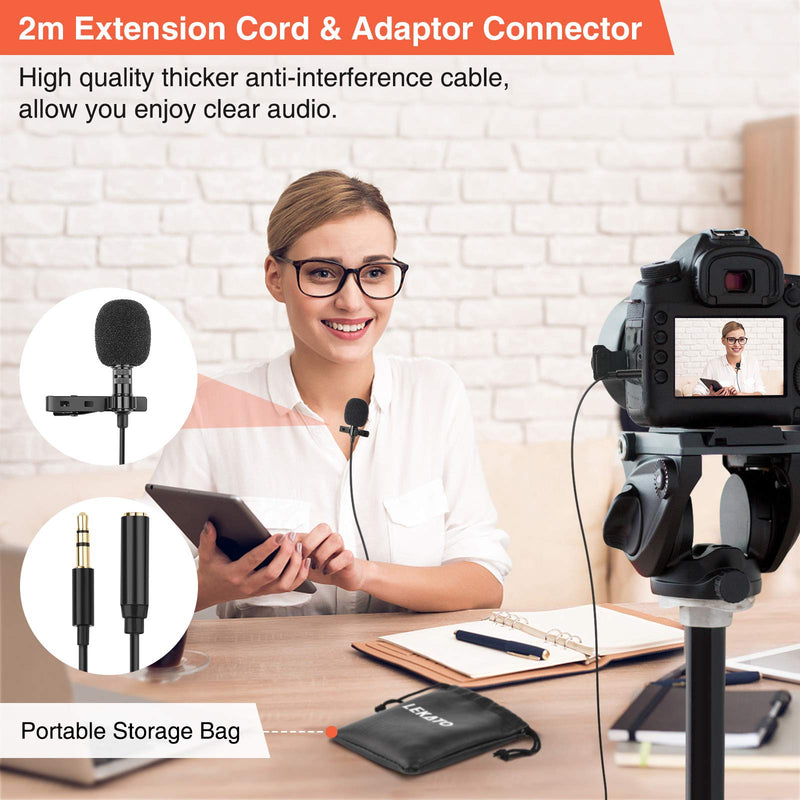 Lavalier Lapel Microphones,LEKATO 2 Pack Bundle Omnidirectional Lavalier Mic, Clip-on Mic Compatible with Android/iPhone/Camera/PC for Interview, YouTube, Recording,Video Conference