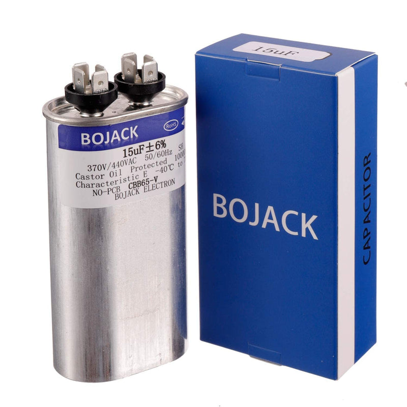 BOJACK 15 uF ±6% 15 MFD 370V/440V CBB65 Oval Run Start Capacitor for AC Motor Run or Fan Start and Cool or Heat Pump Air Conditione