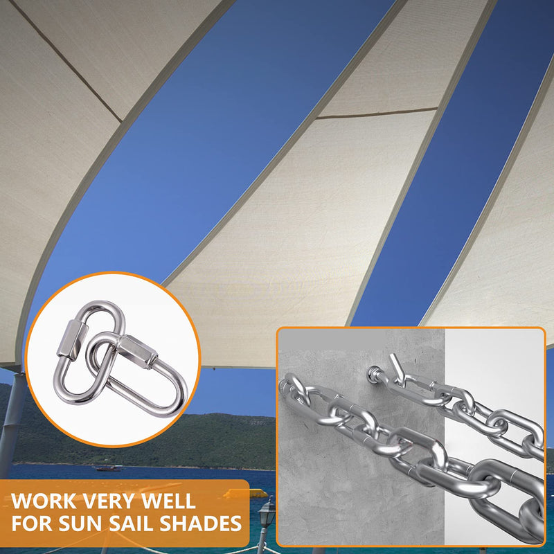 Heavy-Duty Chain Hooks Quick Links - 304 Stainless Steel Locking Carabiner Anti-Rust Chain Connector Quick Link for Towing,Swing,Shade Sail,Bird Toys,Capacity 648lb(M6 6pack) M6