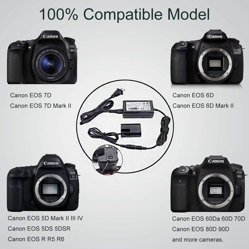 Twinsun ACK-E6 AC Power Adapter DR-E6 LP-E6 Dummy Battery DC Coupler kit for Canon EOS 5D Mark II III IV, R, R5, 56, 60D, 70D, 80D, 90D, 6D Mark II, 7D Mark II Cameras