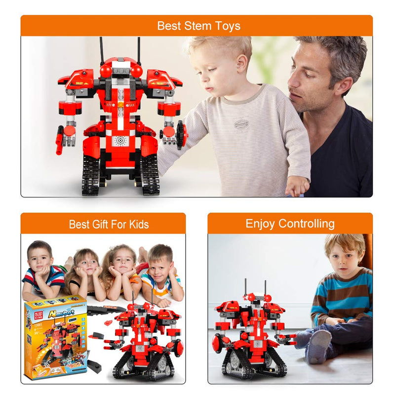 kuman Remote Control Robot Kit Building Blocks Robot Toy Set, STEM DIY Educational Robot Building Blocks Toys Gift for 8+ Year Old Kids 392PCS Red