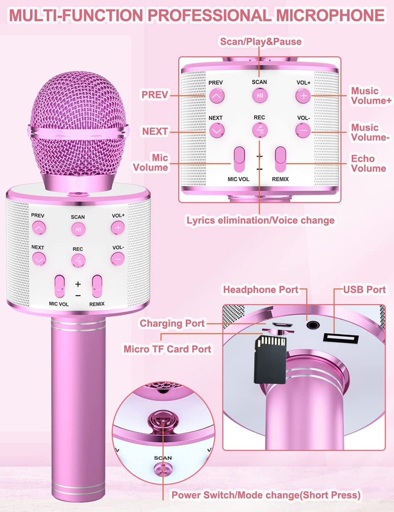 Amazmic Karaoke Microphone for Kids, Handheld Bluetooth Microphone for Karaoke, Gift for Kids Boys/Girls/Adults Birthday, Party, Christmas Home KTV(Pink) Pink