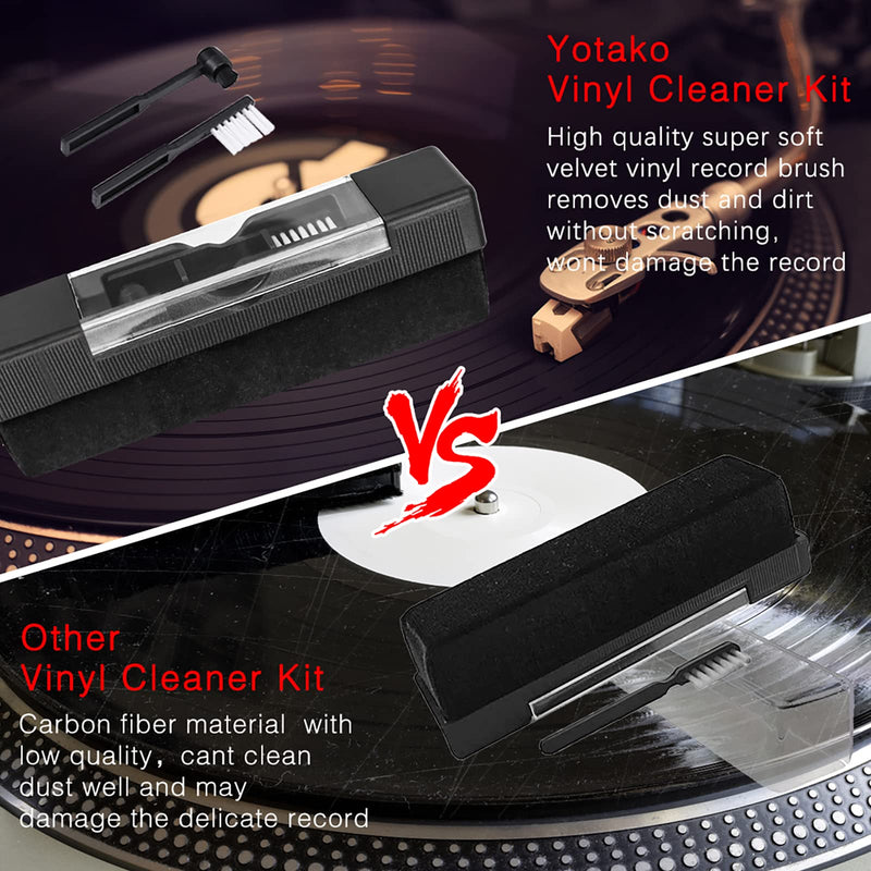 Yotako Vinyl Cleaning Kit 4-in-1, Velvet Anti Static Vinyl Record Cleaner, Stylus Vinyl Brush with Record Cleaning Cloth Remove Dust from Your Favourite LPs