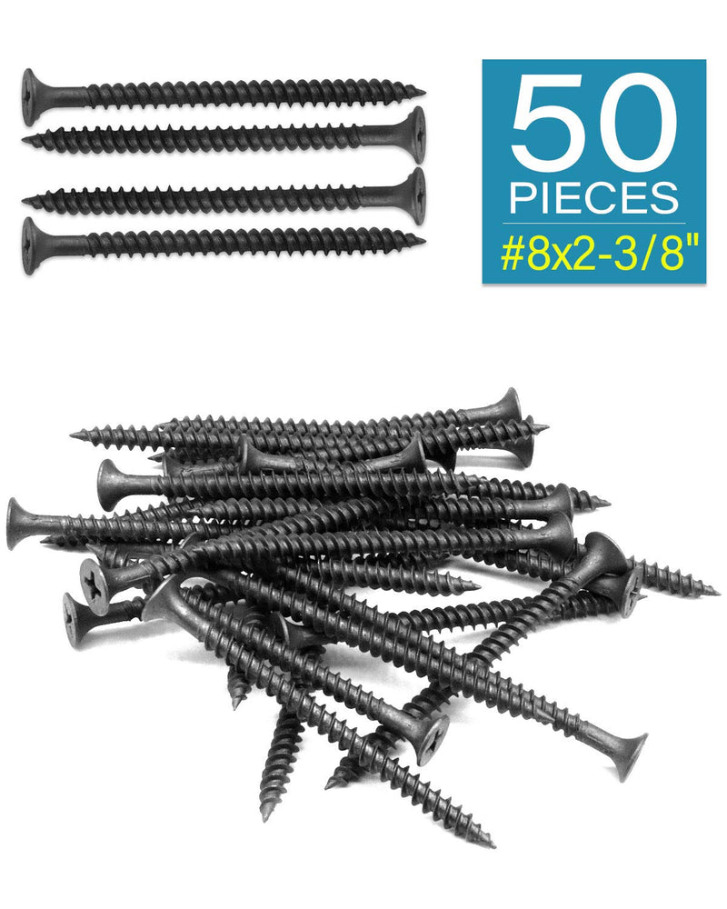 IMScrews 50pcs #8x2-3/8" Flat Head Phillips Drywall Screws Fine Thread Sharp Point Wood Screw, Carbon Steel 1022A, Black Phosphate 50 Pcs #8x2-3/8"